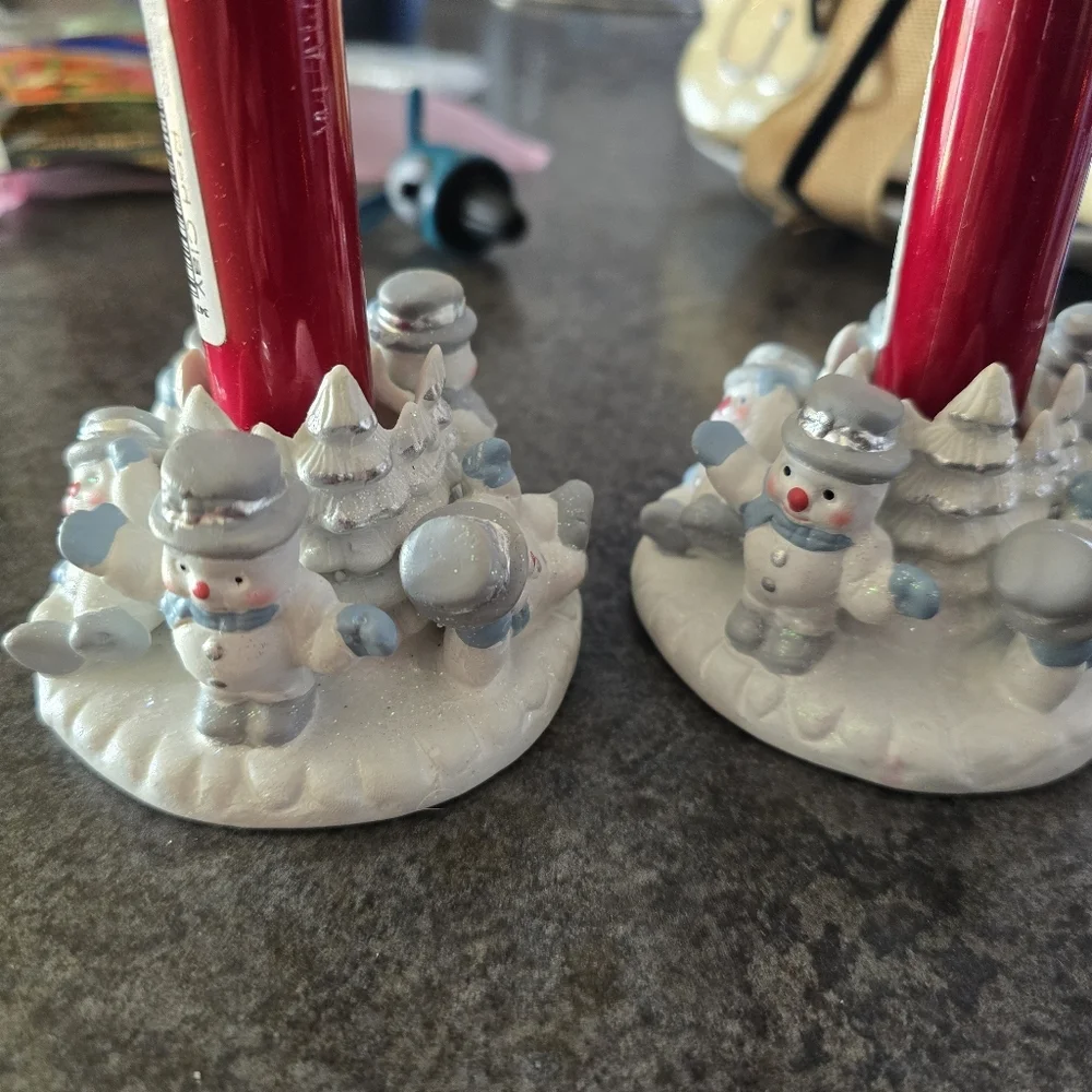 Snowman Candle Holders With Candles